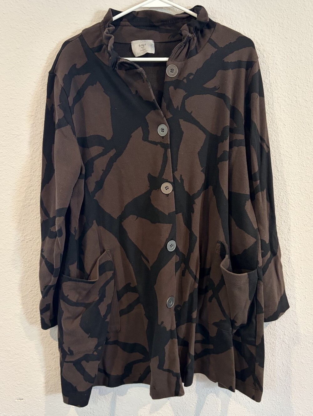 Chalet Et Ceci Womens Brown Black Oversized Button Up Cardigan Sweater Jacket M